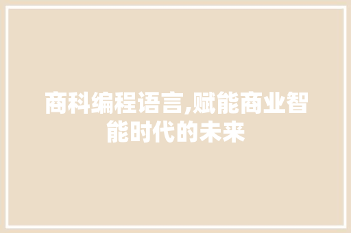 商科编程语言,赋能商业智能时代的未来