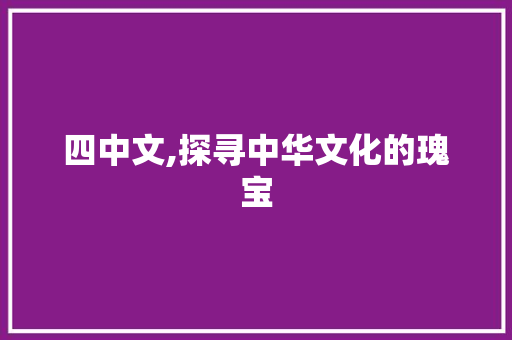 四中文,探寻中华文化的瑰宝