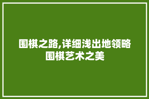 围棋之路,详细浅出地领略围棋艺术之美