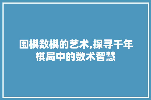 围棋数棋的艺术,探寻千年棋局中的数术智慧