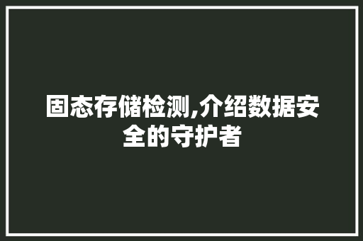 固态存储检测,介绍数据安全的守护者