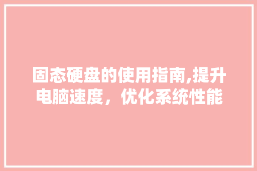 固态硬盘的使用指南,提升电脑速度，优化系统性能 Web前端