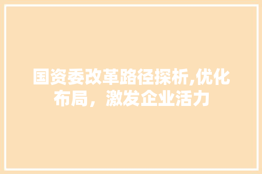 国资委改革路径探析,优化布局，激发企业活力