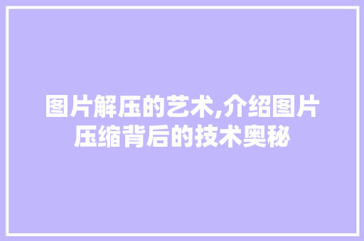 图片解压的艺术,介绍图片压缩背后的技术奥秘 友链在线