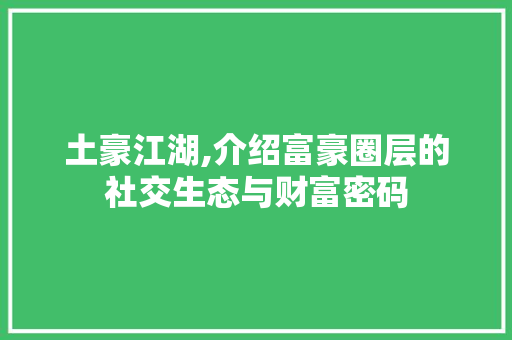 土豪江湖,介绍富豪圈层的社交生态与财富密码 Web前端