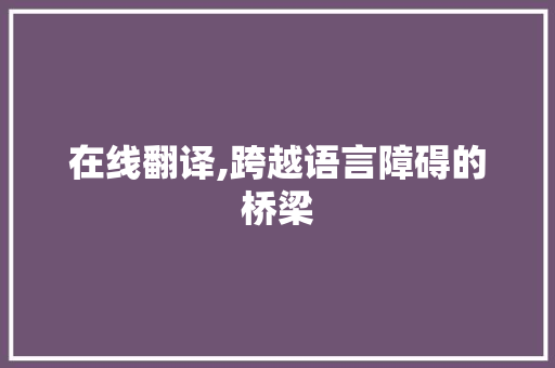 在线翻译,跨越语言障碍的桥梁