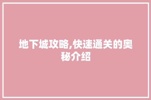 地下城攻略,快速通关的奥秘介绍 建站教程