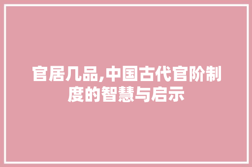 官居几品,中国古代官阶制度的智慧与启示
