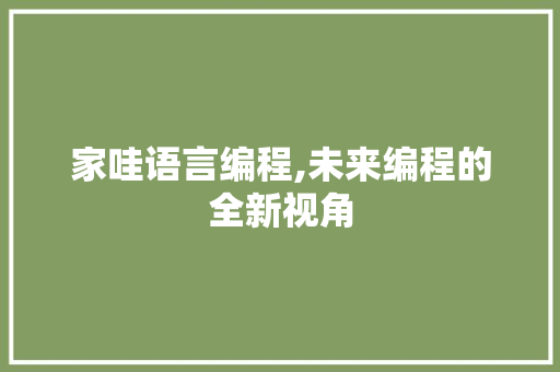 家哇语言编程,未来编程的全新视角 SEO教程