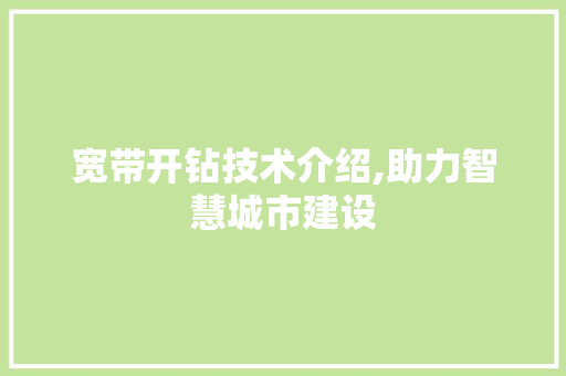 宽带开钻技术介绍,助力智慧城市建设 服务器/数据库