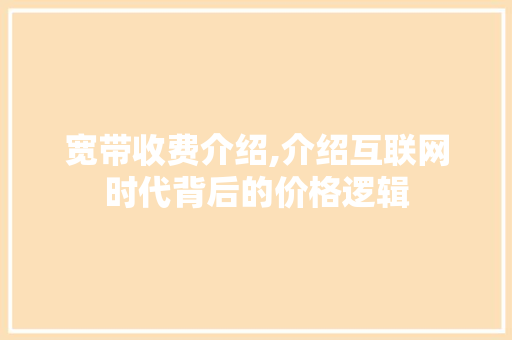 宽带收费介绍,介绍互联网时代背后的价格逻辑