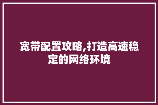 宽带配置攻略,打造高速稳定的网络环境