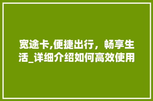 宽途卡,便捷出行，畅享生活_详细介绍如何高效使用宽途卡