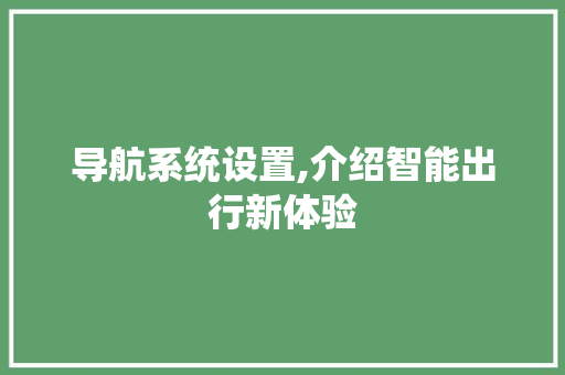 导航系统设置,介绍智能出行新体验