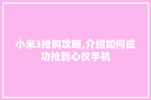 小米3抢购攻略,介绍如何成功抢到心仪手机