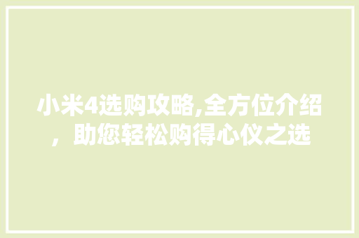 小米4选购攻略,全方位介绍，助您轻松购得心仪之选