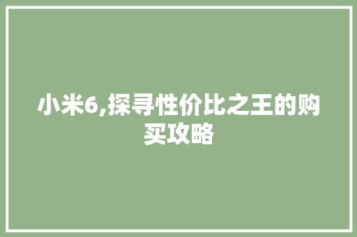 小米6,探寻性价比之王的购买攻略