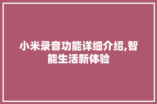 小米录音功能详细介绍,智能生活新体验