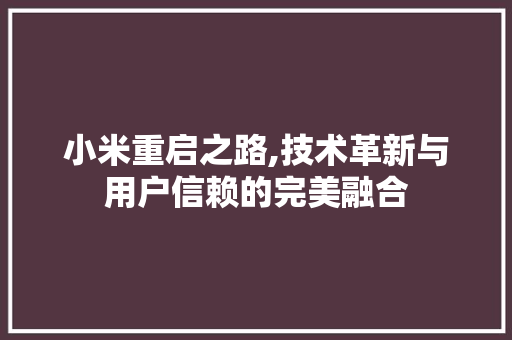 小米重启之路,技术革新与用户信赖的完美融合