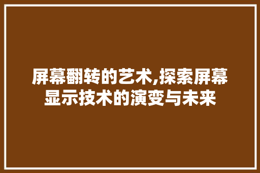 屏幕翻转的艺术,探索屏幕显示技术的演变与未来