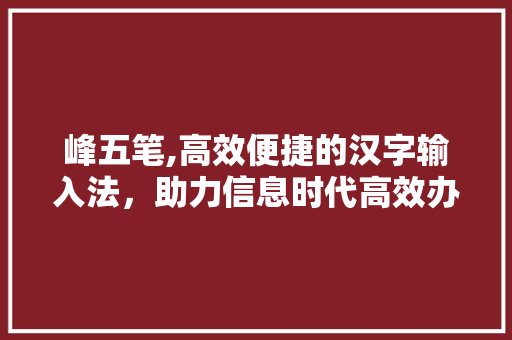 峰五笔,高效便捷的汉字输入法，助力信息时代高效办公