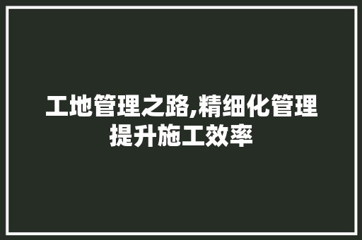 工地管理之路,精细化管理提升施工效率