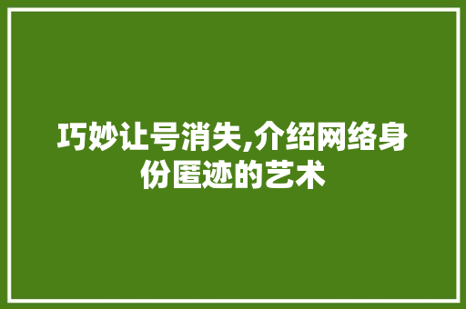 巧妙让号消失,介绍网络身份匿迹的艺术