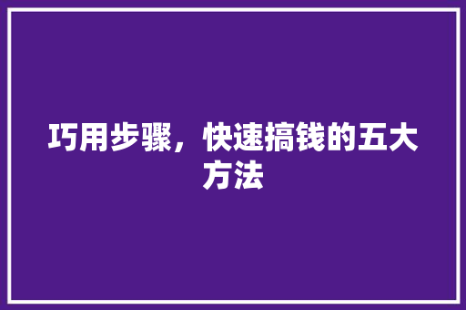 巧用步骤，快速搞钱的五大方法