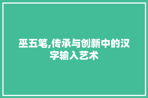 巫五笔,传承与创新中的汉字输入艺术