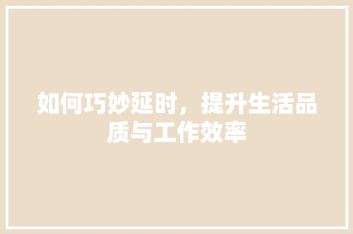 如何巧妙延时，提升生活品质与工作效率