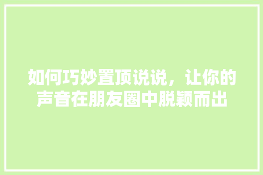 如何巧妙置顶说说，让你的声音在朋友圈中脱颖而出