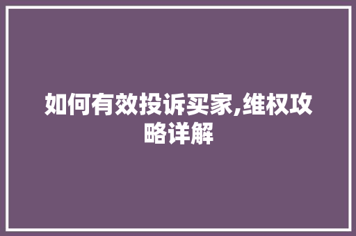 如何有效投诉买家,维权攻略详解
