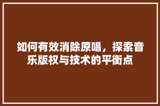 如何有效消除原唱，探索音乐版权与技术的平衡点