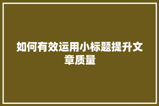如何有效运用小标题提升文章质量