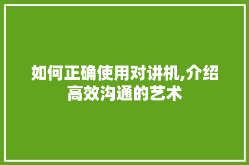 如何正确使用对讲机,介绍高效沟通的艺术