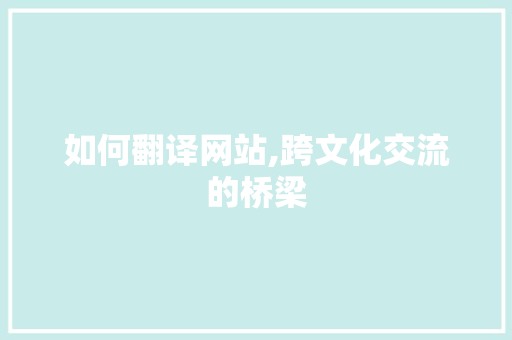 如何翻译网站,跨文化交流的桥梁