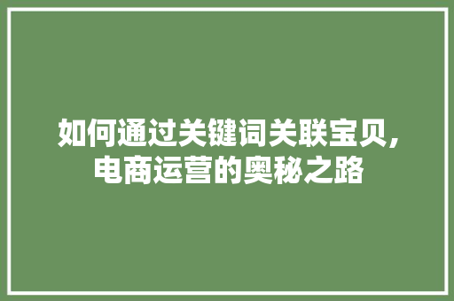 如何通过关键词关联宝贝,电商运营的奥秘之路 Web前端