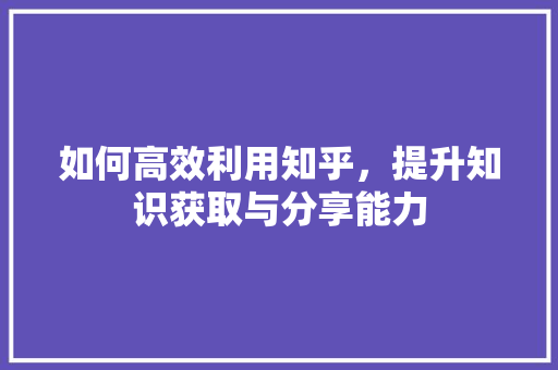 如何高效利用知乎，提升知识获取与分享能力