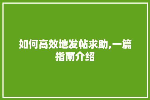如何高效地发帖求助,一篇指南介绍