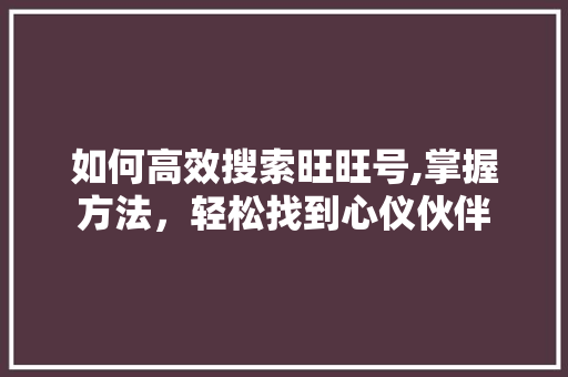 如何高效搜索旺旺号,掌握方法，轻松找到心仪伙伴