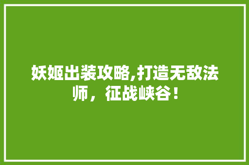 妖姬出装攻略,打造无敌法师，征战峡谷！