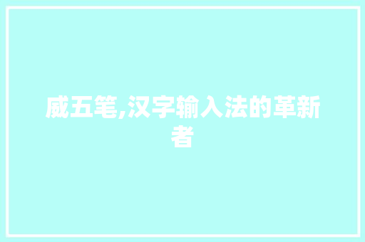 威五笔,汉字输入法的革新者