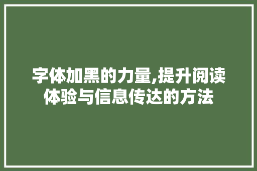 字体加黑的力量,提升阅读体验与信息传达的方法