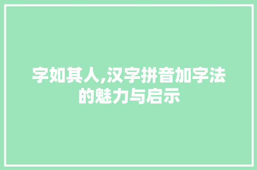 字如其人,汉字拼音加字法的魅力与启示