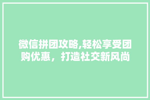 微信拼团攻略,轻松享受团购优惠，打造社交新风尚