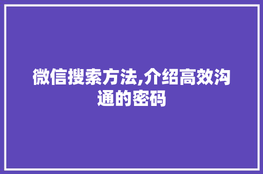 微信搜索方法,介绍高效沟通的密码 WordPress教程
