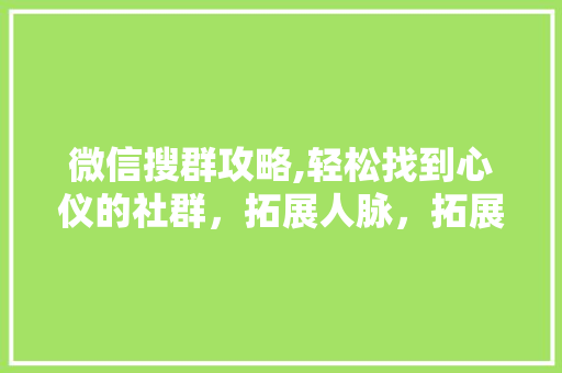 微信搜群攻略,轻松找到心仪的社群，拓展人脉，拓展视野 建站教程