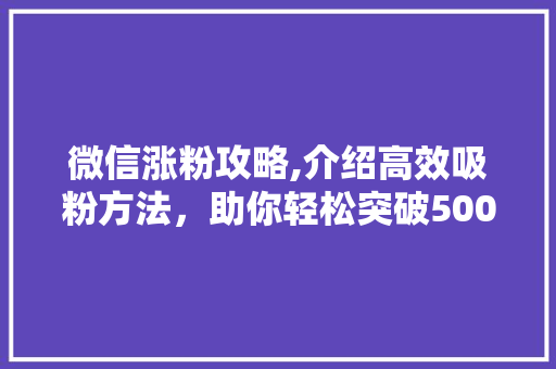 微信涨粉攻略,介绍高效吸粉方法，助你轻松突破5000粉丝！