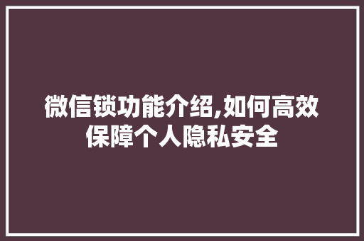 微信锁功能介绍,如何高效保障个人隐私安全
