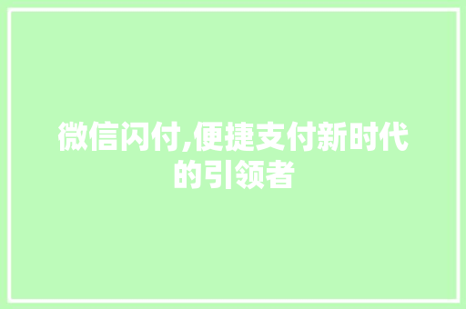 微信闪付,便捷支付新时代的引领者 SEO教程